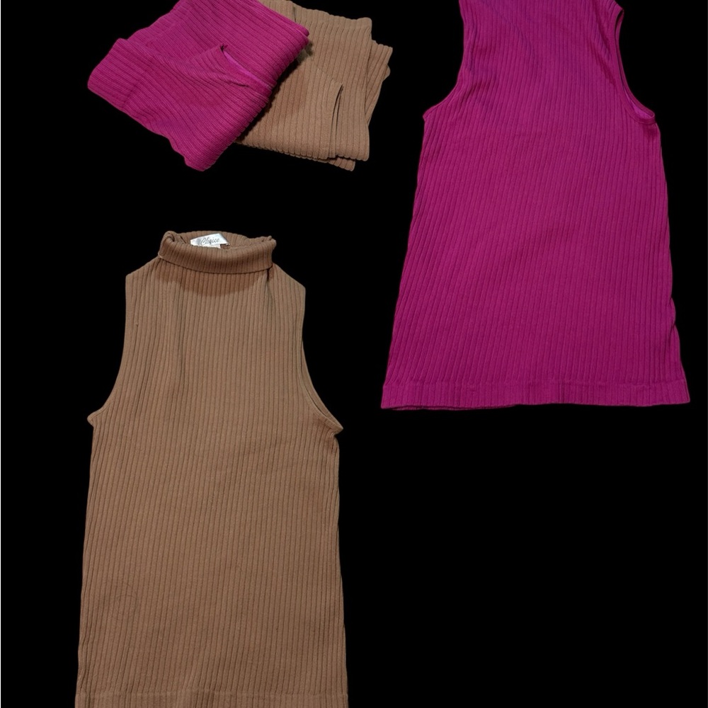 Ribbed Sleeveless Tank Top Duo - Hot Pink & Brwon
